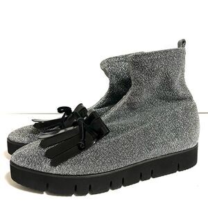 Kennel & Schmenger Ankle Sock Boots Silver Black Sparkly Fringe Pointy Toe New 7